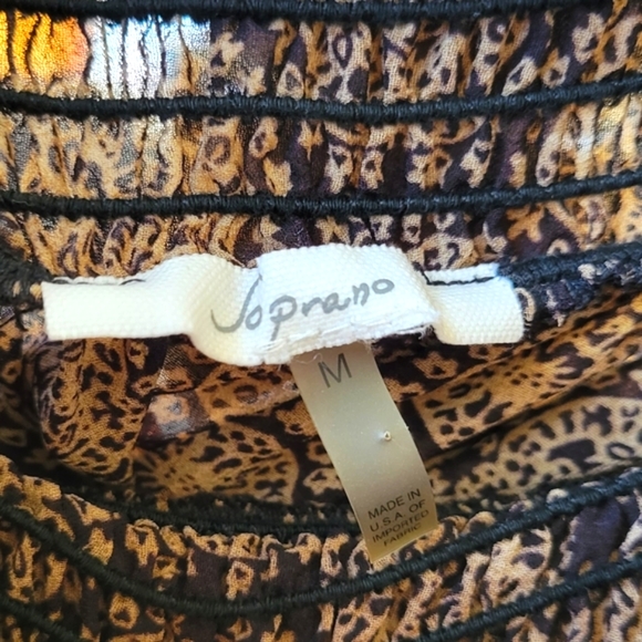 Sheer Off Shoulder Top Flowy Brown Elastic Neck Wide Statement Sleeves Soprano M - Picture 5 of 5